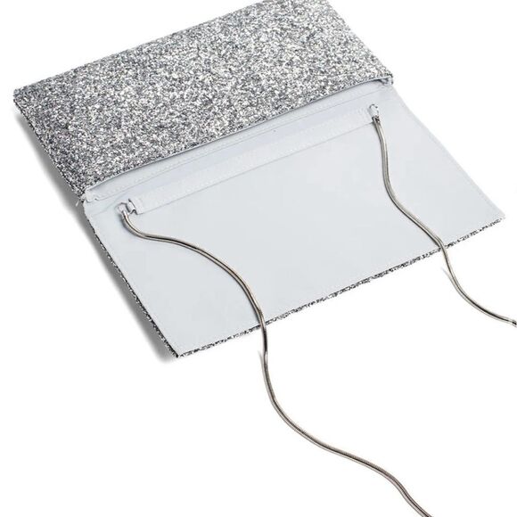 Sondra Roberts Pearl Silver Glitter w/Raised pearl Accents Clutch/Shoulder Bag - Picture 3 of 11